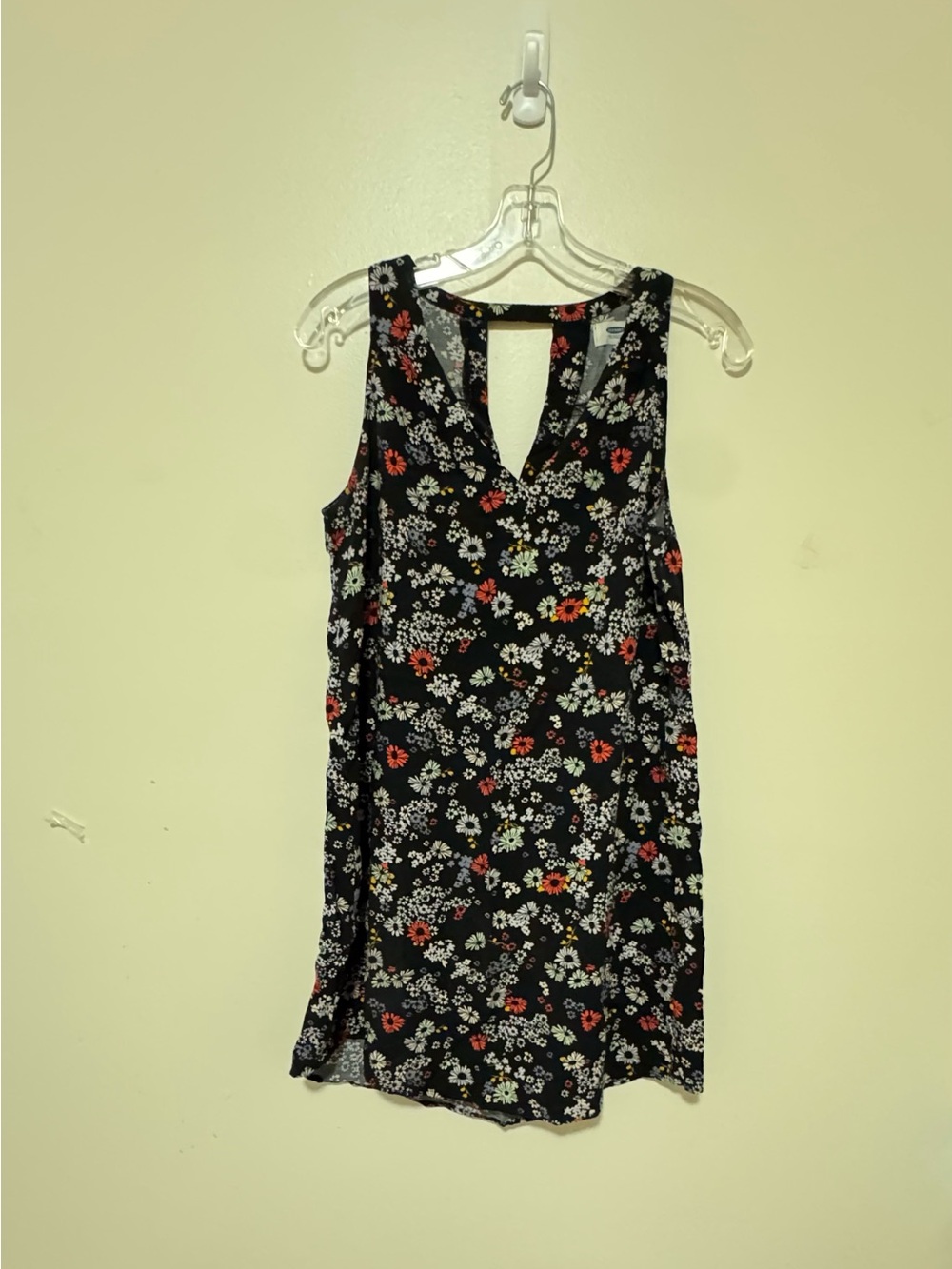 Old Navy Black Floral Mini Dress Sleeveless Keyhole Back Size M